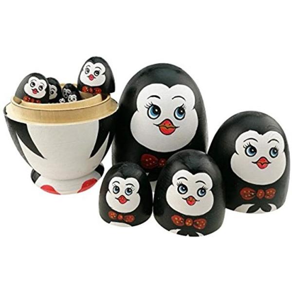 ふるさと割 可愛い蝶ネクタイをつけるペンギン 卵の形 マトリョーシカ人形 手業 手塗り 木製品 10個組 贈り物 誕生日プレゼント 飾り物 子供の おもちゃ