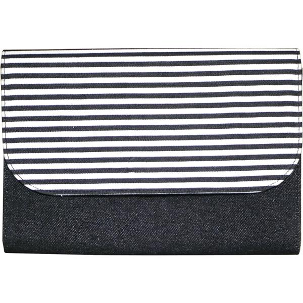 他サイト： 母子手帳ケース ジャバラ式 ブラックデニム ボーダー柄 化粧箱入り ボーダーxデニム( ボーダーxデニム)の商品画像