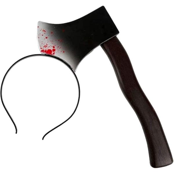 恐怖 おもしろ カチューシャ 刺さる ハロウィン 仮装 小物 コスプレ 黒・オレンジ風船2個セット (斧)