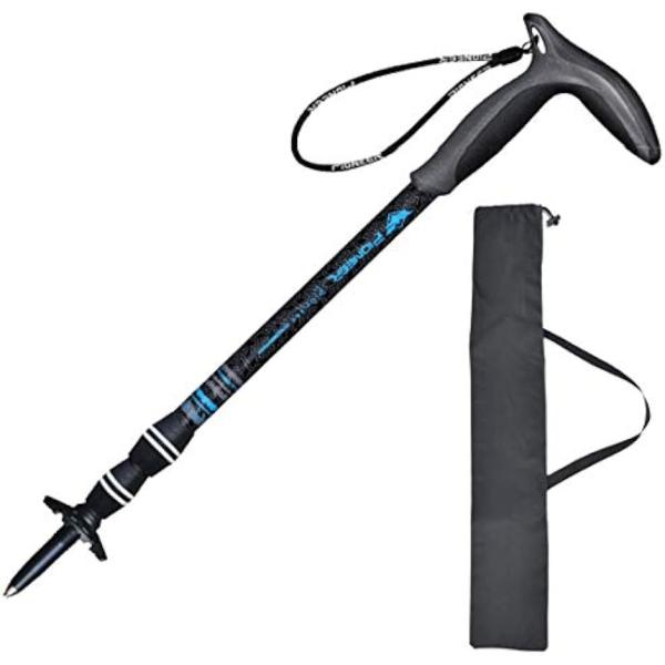 トレッキングポール 人気海外一番 T型 カーボン 軽量 スクリューロック式 ウォーキングポール ストック ケース付き ステッキ杖 ブルー 登山