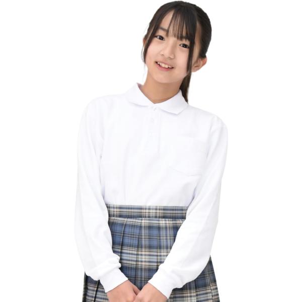 スクールポロシャツ 長袖 女児 女の子 ガールズ 小学生 中学生 高校生 制服 冠婚葬祭 シワになりにくい(長袖・単品,  120)