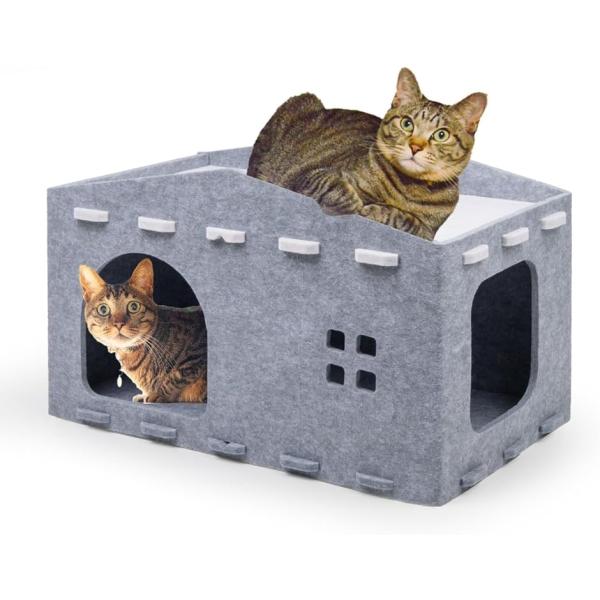 猫 ハウス ペットハウス キャットハウス ペットベッド ドーム 犬 ドーム型 猫ハウス 家 猫ちぐら 暖かい 冬 屋外(グレー,  M)