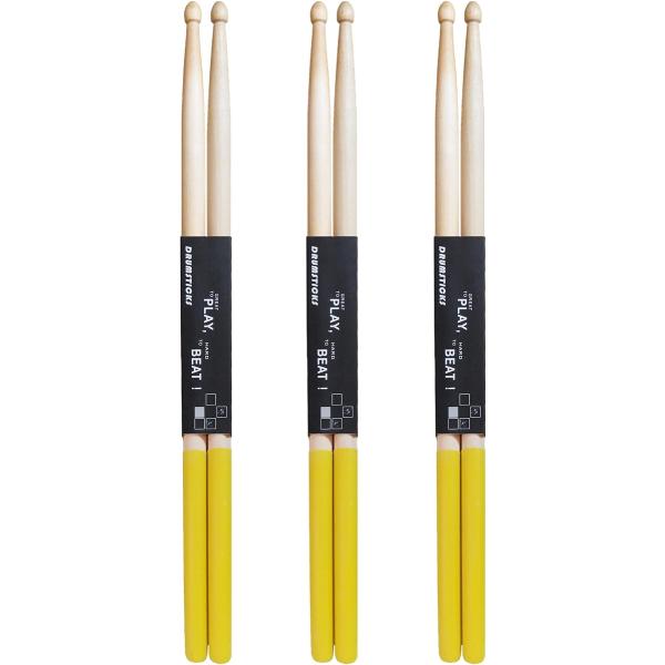 他サイト： ドラムスティック セット 初心者 練習 滑り止め 付き 軽量 メープル (黄色 3組 セット,  5A)の商品画像
