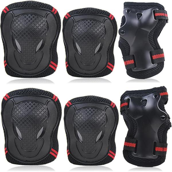 バリエーションコード : 2B938TNSGF転倒によるケガから守るプロテクター6点セットです。手首と手のひら、ひじ、ひざを保護します。カーブ構造でひざやひじにフィットします。面ファスナーのベルトで装着も簡単です。厚みのあるPVC素材を使用...