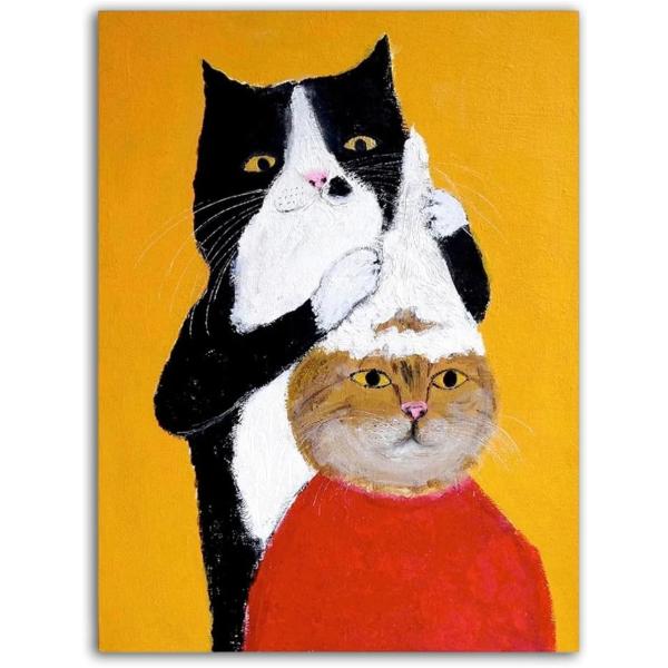 バリエーションコード : 2B93HDTTFXユーモア溢れるネコの床屋アート: 擬人化された猫たちが描かれたこのアートパネルは、見るだけで思わず笑みがこぼれるデザインの絵画で、お部屋に飾るだけで、日常に楽しさと癒しをプラスしてくれるアート ...