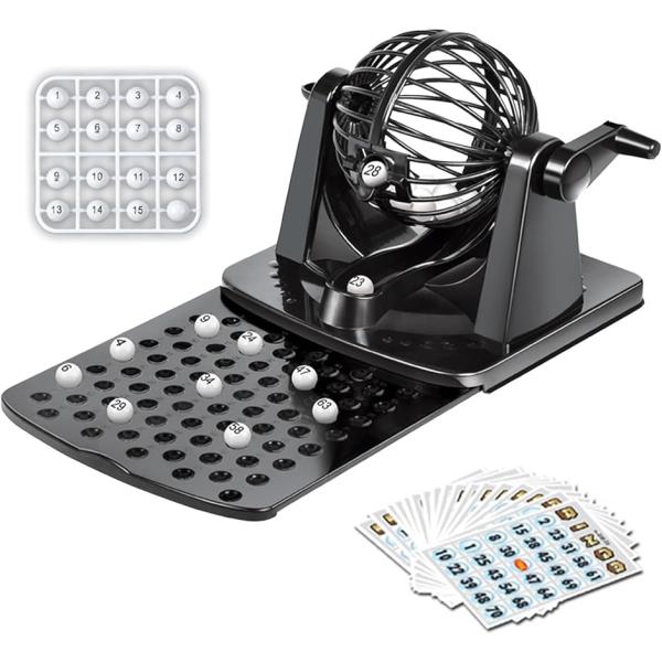 バリエーションコード : 2B93IROIT3ビンゴゲームセットは、ビンゴマシーン、カード20枚、ボール（1〜75）、ボールトレイのフルセット。本体はハンドルを回す定番のガラポン形式。軽量コンパクトで持ち運びOK、ボールトレイで既出番号が一...