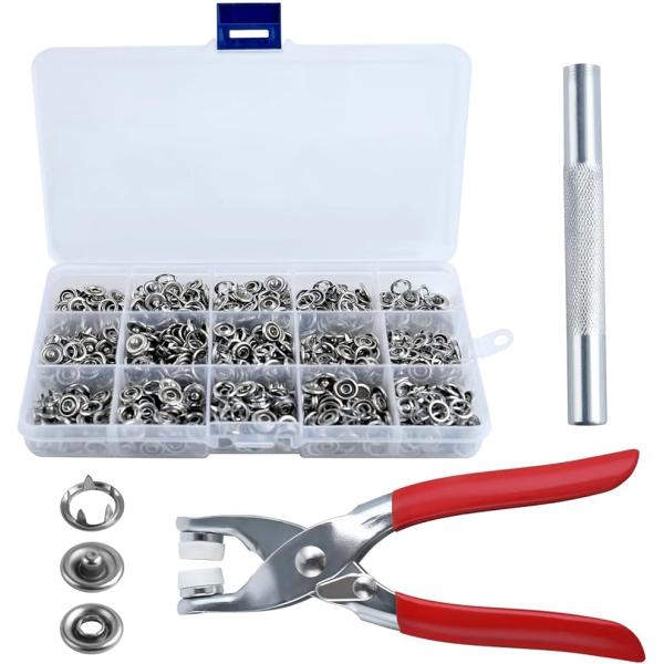200ピース スナップファスナーキット 中空とソリッドメタルプロングスナップボタン ファスナープライヤー スナップ留め具(レッド)