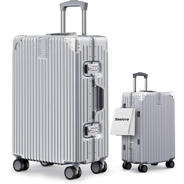 スーツケース キャリーケース 機内持ち込み ABS+PC 静? MDM (a.シルバー,  Mサイズ（5〜7泊/60L）(66x43x25cm))