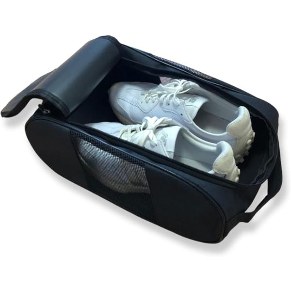 他サイト： シューズバッグ メッシュ 蒸れない 通気性ゴルフシューズバッグ ゴルフシューズケース 靴(ブラック,  340x230x120mm)の商品画像