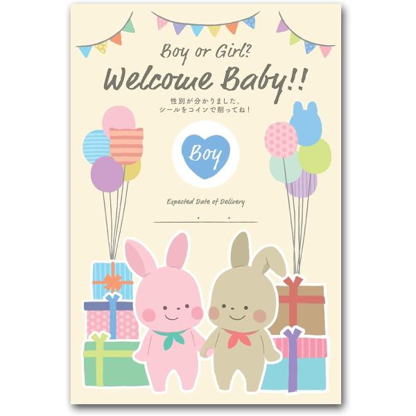 ジェンダーリビール カード 男の子 女の子 事前購入 性別 発表 3枚セット うさぎ(Boy)