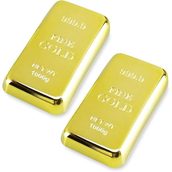 文鎮 金塊 レプリカ 金の延べ棒 ペーパーウェイト おもちゃ お金 (ゴールド,  ２個)