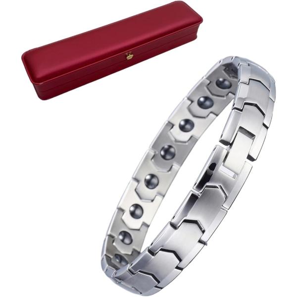ゲルマニウム ブレスレット チタン銅 磁気 バングル シンプル アクセサリー マグネット メンズ ギフト( シルバー)