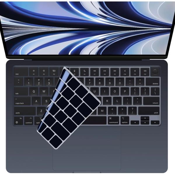 Macbook Pro/Air M2 M3 キーボードカバー 日本メーカー品 US配列 シリコン 極薄 耐水 耐塵(ブラック シリコン)