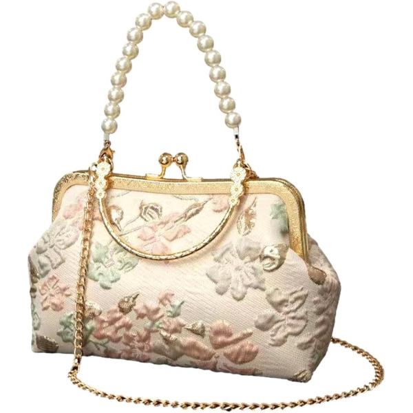 バリエーションコード : 2B9CNC5SWLレトロで華やかなパーティーバッグ「カラー」ブラック、ホワイト「便利な3WAY」ショルダーバッグ（チェーン付き）と2種類のハンドバッグ（ゴールド＋パールのハンドル）で3通りの着こなし・お手持ちのド...