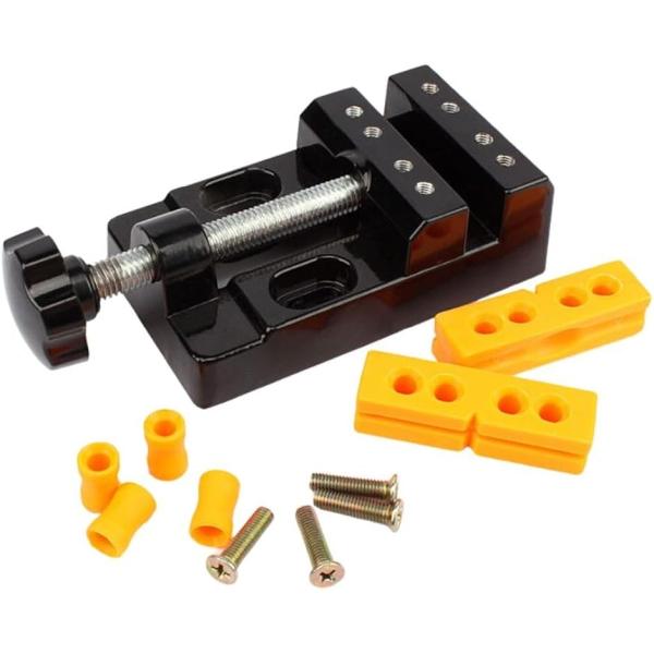 小型 卓上 万力 ミニバイス 固定 DIY ハンドメイド 作業 アクセサリー 加工作業 取付簡単 宝石の加工 (台座黄色)