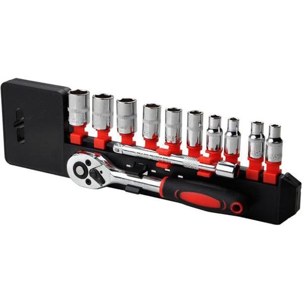 差込角6.3mm(1/4インチ)のコンパクトにまとまった6角ソケットとラチェットハンドル・エクステンションバーのセットです。お車・バイク・ご家庭に常備していると何かあった際とても役に立ちます。ラチェットハンドルはクイックリリースボタン付き。...