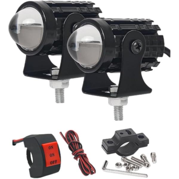 バイク用LED防水フォグランプ スイッチ付き ハイビーム ホワイト ロービームイエロー切替可能(ブラック)
