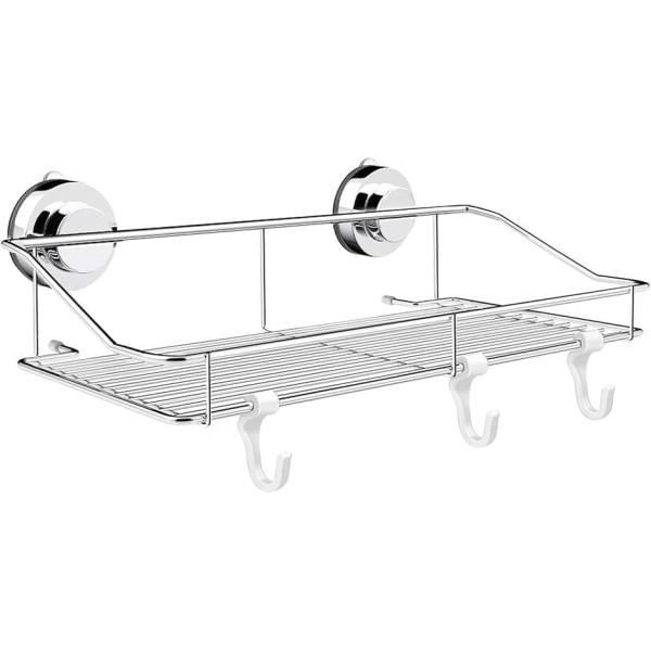 浴室用ラック 強力 吸盤 お風呂の壁に ステンレス シャワーラック(シルバー,  25ｘ13.5ｘ5.5cm)