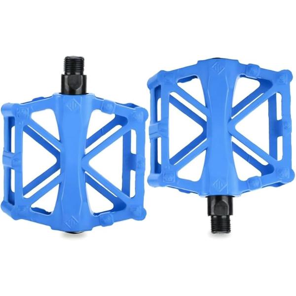 自転車 ペダル フラットペダル ロードバイク マウンテンバイク アルミ クロスバイク 左右セット MTB 滑り止め (ブルー,  普通)