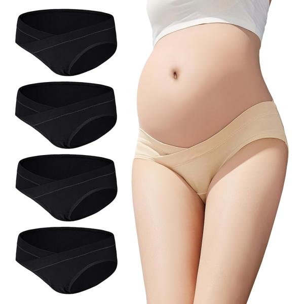 マタニティショーツ 4枚セット ローライズ 綿 妊娠パンツ 産前 産後 コットン 抗菌防臭 妊婦下着(D Style,  2XL)