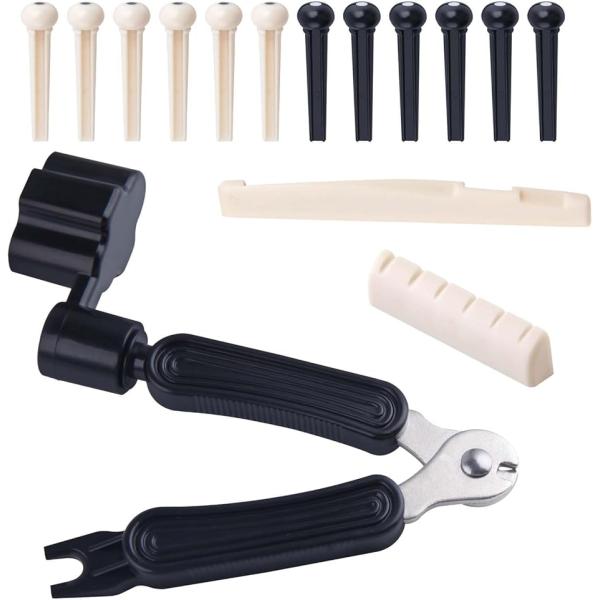 「セット内容」3-in-1ギター弦交換ツール1個、ホワイトギターペグ6本、ブラックアコースティックギターペグ6本、ホワイトピロー1組： ストリングネイルとピロー：セット内のストリングネイルとピローはABSプラスチック製で、安定した素材で耐用...