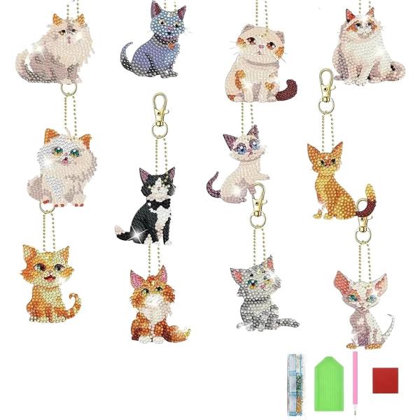 ダイヤモンドアート ビーズアート キーホルダー キット DIY 初心者 5Dダイヤモンド(猫,  12個入)