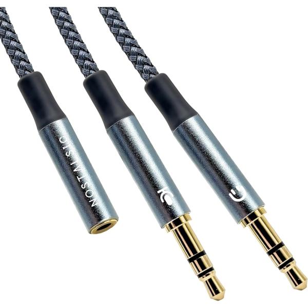 他サイト： 【互換品】 3.5mm 4極 3極 変換ケーブル メス - オスx2 分岐 ヘッドセット・マイク対応 高耐久ナイロン編み ＆ 金メッキ端子の商品画像