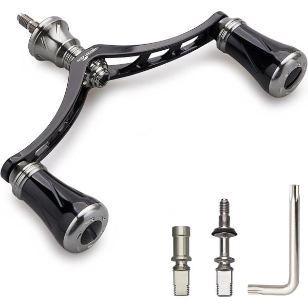 98mm リール ハンドル 19mm ノブ 搭載 シマノ ダイワ 通用 スピニングリール用 New MDM(98mm - ブラック＆ガンメタル)