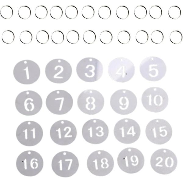 番号タグ ドア ステンレス 両面 番号札 クローク キーリング付き ロッカー ドア番号 防水 MDM (円形、1〜20番)