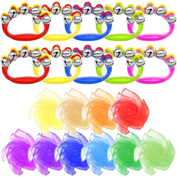 リトミックスカーフ シフォンスカーフ 鈴 楽器 ダンス スカーフ10枚 すず10個 セット MDM
