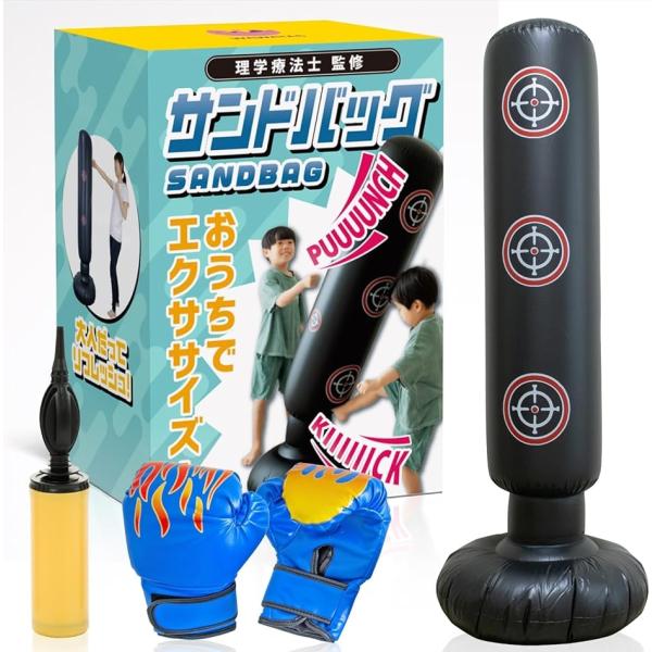 他サイト： 理学療法士監修サンドバッグ パンチングマシーン 自宅用 ボクシング 自立型 子供 大人 エアポンプ付き ストレス発散 青(ブラック)の商品画像