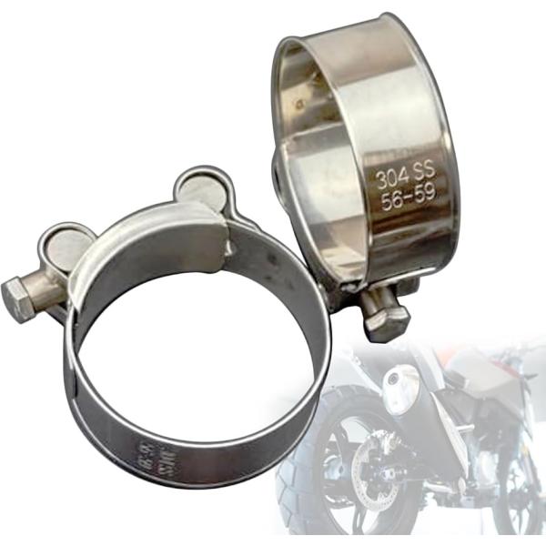 マフラーバンド ステンレス製 2個セット サイレンサー パイプクランプ ボルト 固定(５６−５９ｍｍ)