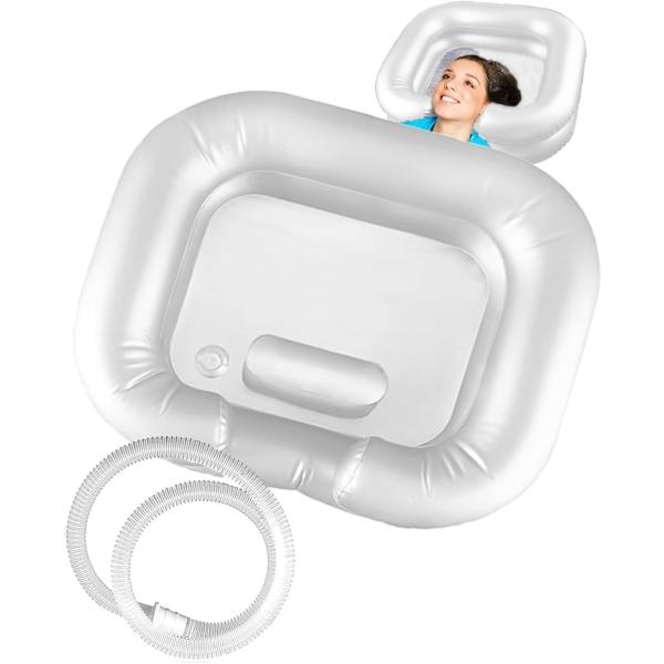シャンプー台 洗髪器 介護用シャワー 家庭 寝たまま 枕台 排水ホース付き エア式 PVC(ホワイト)