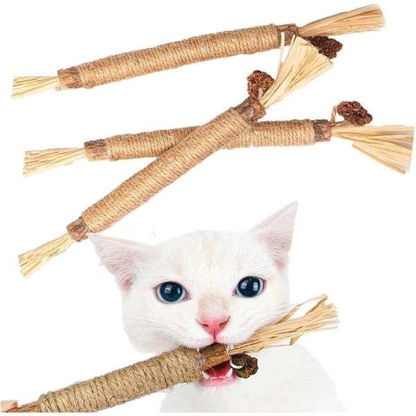 他サイト： 猫 噛むおもちゃ 歯磨き またたびの木 猫歯ぎしり棒 マタタビ 天然木 歯石ケア 口臭ケア 歯磨きおもちゃ(ベージュ,  3本セット)の商品画像