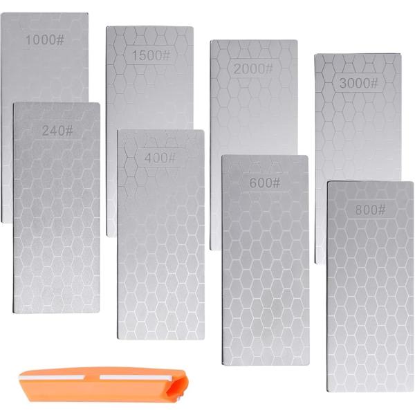 「セット内容」8つの異なるグリットハニカムダイヤモンド研削ブレード（240＃、400＃、600＃、800＃、1000＃、1500＃、2000＃、3000＃）は、あなたのさまざまなニーズを満たすために1オレンジ固定角度シャープナーが付属してい...