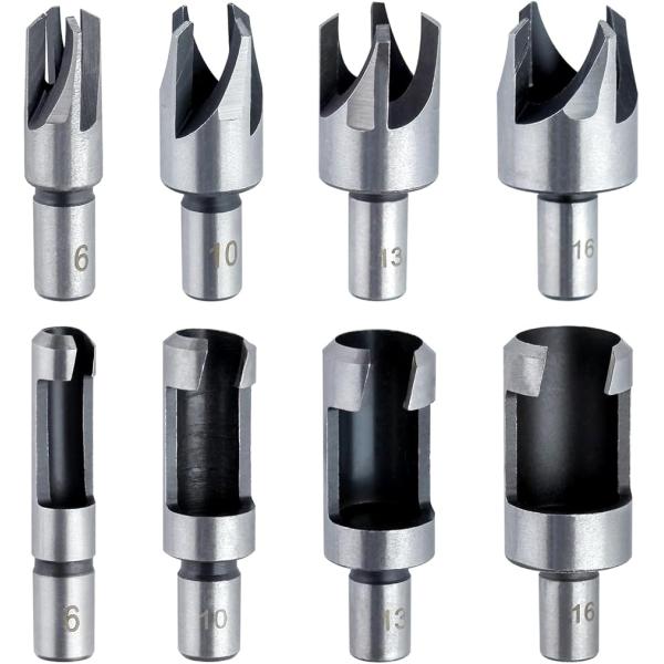 材質:黒酸化コーティング、防錆と頑丈な炭素鋼で作られています。パッケージが含まれます： 4本歯面取りテーパーウッドプラグカッター、直径サイズは1/4(6mm)、3/8(10mm)、1/2(13mm)、5/8(16mm)； ストレートプラグカ...