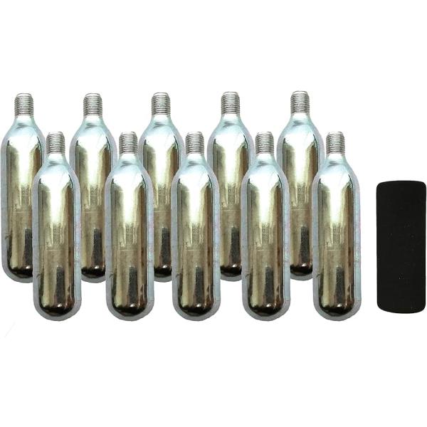 【互換品】 Co2 カートリッジ 10本セット ネジ付き ボンベ インフレーター対応 自転車 凍傷防止スリーブ付き 1本16gの容量(銀色)