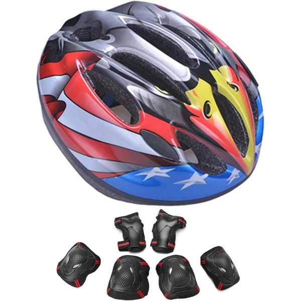 子供用 ヘルメット 自転車 キッズ プロテクター セット or 単品 軽量 サイズ調整可 男の子(05イーグル（Mサイズ）, M)