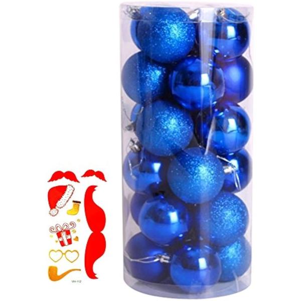 選べる全10色 クリスマス オーナメント ボール 24個セット ツリー デコレーション 飾り パーティー( ブルー,  4cm)