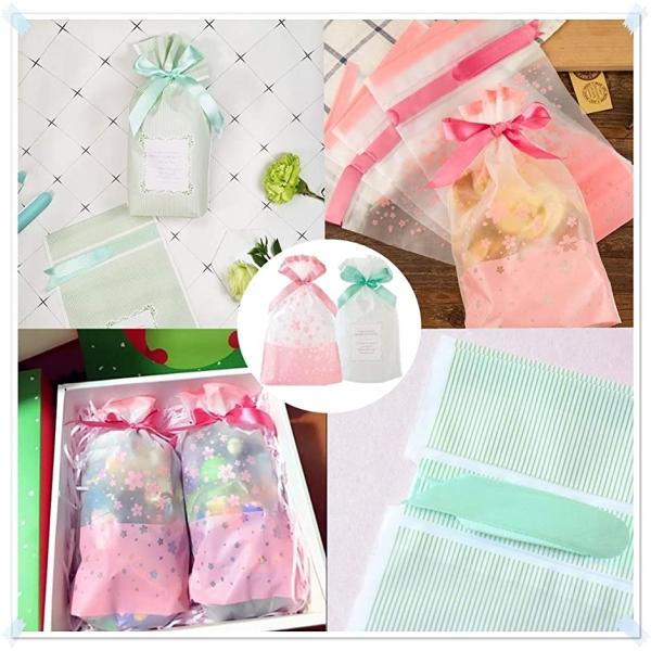 ラッピング袋 リボン マチ付き かわいい プレゼント用 10枚入 グリーン 柄 02 アウトレット 送料無料 23x15x6 ストライプ Mc 101