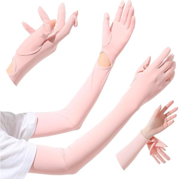 他サイト： アームカバー レディース UVカット 冷感 ロング 指先までフルカバー フリップ仕様 日焼け止め UPF+50( ピンク)の商品画像