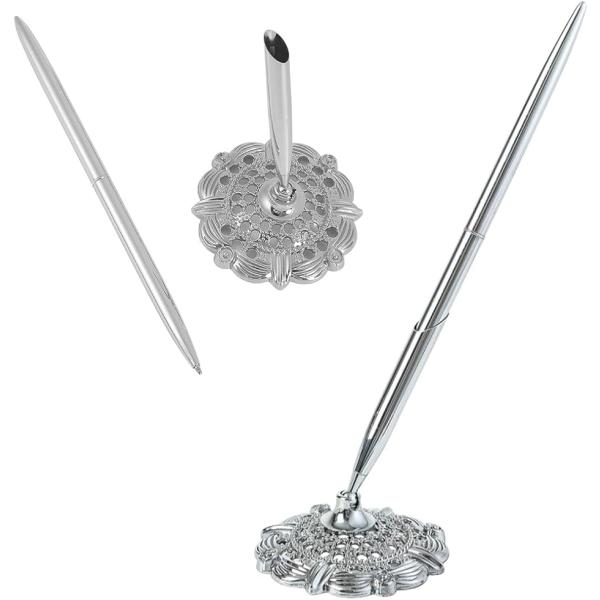 受付ペン デスクペン ペンスタンド メモ ホテル ボールペン ペン立て 1本用(シルバー)