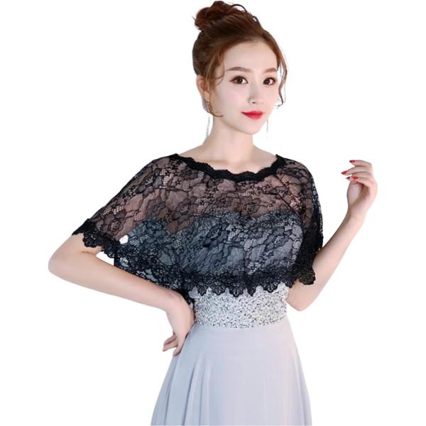 バリエーションコード : 2BJKC0W82Nレディースサマーサンスクリーンフローラルレースケープ：単層、繊細なフルクロシェシアーフローラルレース、スカラップレーストリム、ソリッドカラー、ラウンドネック、カジュアルなプルオーバースタイルサイ...