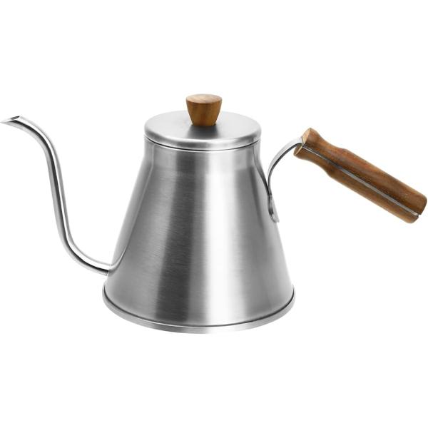 コーヒーポット ドリップポット 900ml IH対応 直火 おしゃれ ドリップ用 3〜5人用 蓋付き 細口(シルバー,  900ml)