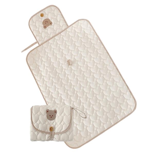 バリエーションコード : 2BJTDVYT9I外出先でも赤ちゃんのおむつ替えができる、携帯用のオムツ替えマットです。かわいいクマさん、ウサギさん、リスさんの3種類からお選びいただけます。表面はハート形の柔らかいキルティング加工、裏面は防水ナ...