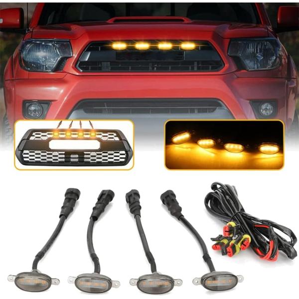 商品名：LED グリル マーカー ランプ アンバー フロントグリル カスタム アクセサリ 12V 汎用 4個セット「商品仕様」サイズ（約）：詳細サイズは商品画像をご確認下さい。夜間や悪天候などによる視界不良の際、高発光効率なLEDチップ12...