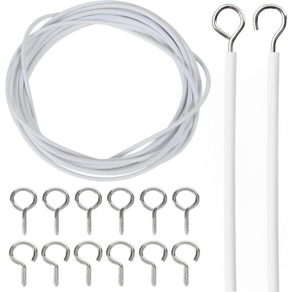 「カーテンワイヤー」窓や開口部の幅に合わせてカットできるカーテンワイヤー。カーテンレールやつっぱり棒よりも自由度が高く手軽に設置できます。たるませて布をゆったりと吊り下げてもおしゃれです。「簡単に取り付けられる」カーテンワイヤーを掛けるフッ...