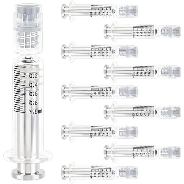 パッケージとサイズ：パッケージには10本のガラス製シリンジが含まれています。サイズ：長さ約62mm、直径約18mm、容量：1ml。量は実験の必要を満たすのに十分です。高品質素材：分注シリンジは高品質ガラス製です。耐熱性があり、再利用可能で洗...