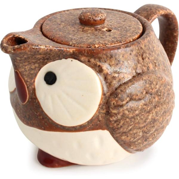 美濃焼 急須 ティーポット ふくろう 梟 かご付 440ml 日本製 ブラウン CPK102(コーヒーブラウン,  M)