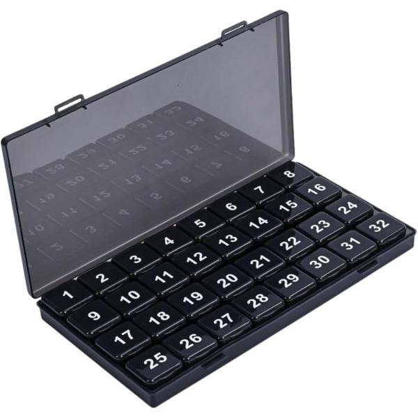 ピルケース 1か月用 マンスリー 飲み忘れ防止 数字入り 仕分け 32格 (ブラック,  28x15x2.6cm)